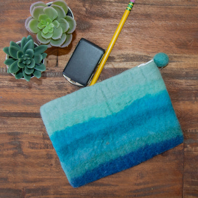 Ocean Stripe Zipper Pouch - Blue