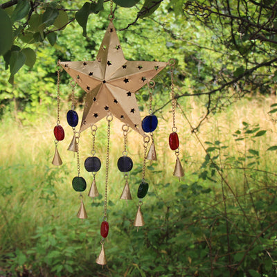 Handcrafted Ornate Star Chime, Recycled Iron and Glass Beads