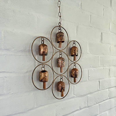 Handmade Handcast Recycled Iron Garden Chime with Seven Bells