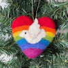 Rainbow Heart and White Dove Handmade Felt Ornaments, Set of 2