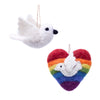 Rainbow Heart and White Dove Handmade Felt Ornaments, Set of 2