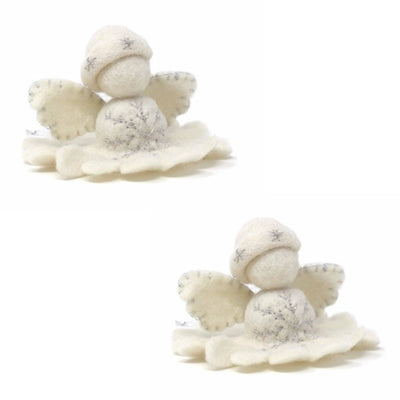 White Angel Handmade Felt Ornaments, Set of 2