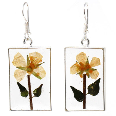 Alpaca Silver Pressed Yellow Flower Earrings