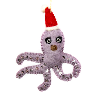 Octopus Santa Handmade Felt Ornaments, Set of 2