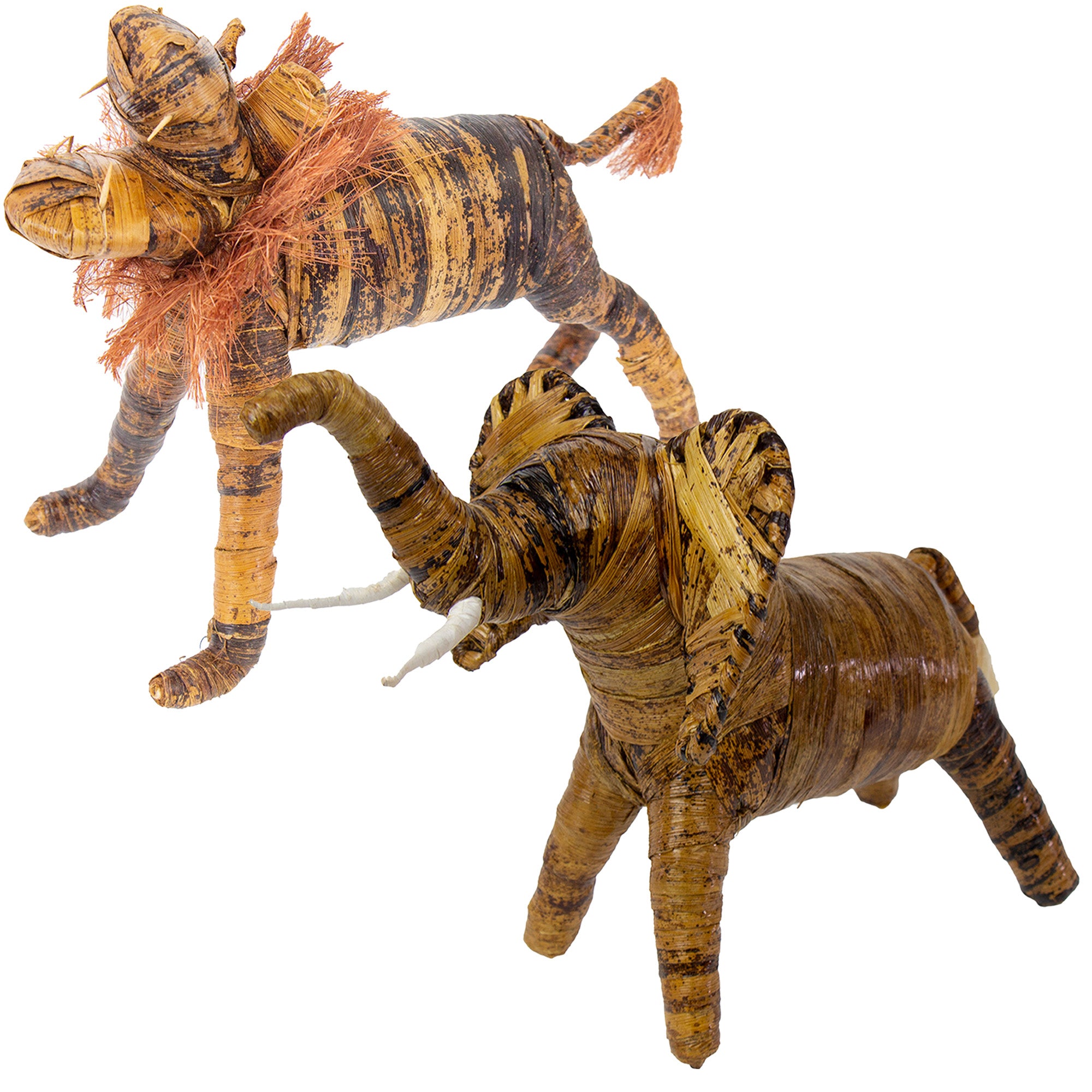 Banana Fiber Elephant and Lion Safari Animal Sculptures