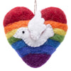 Rainbow Heart and White Dove Handmade Felt Ornaments, Set of 2